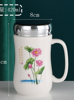 陶瓷水杯带盖子家用小清新花卉