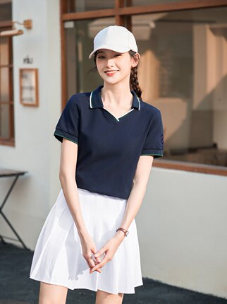 新款幼儿园老师夏季短袖t恤翻领工衣工作服女polo衫定制印字上衣