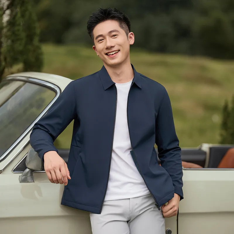 羊绒华夫格翻领男士防泼水夹克