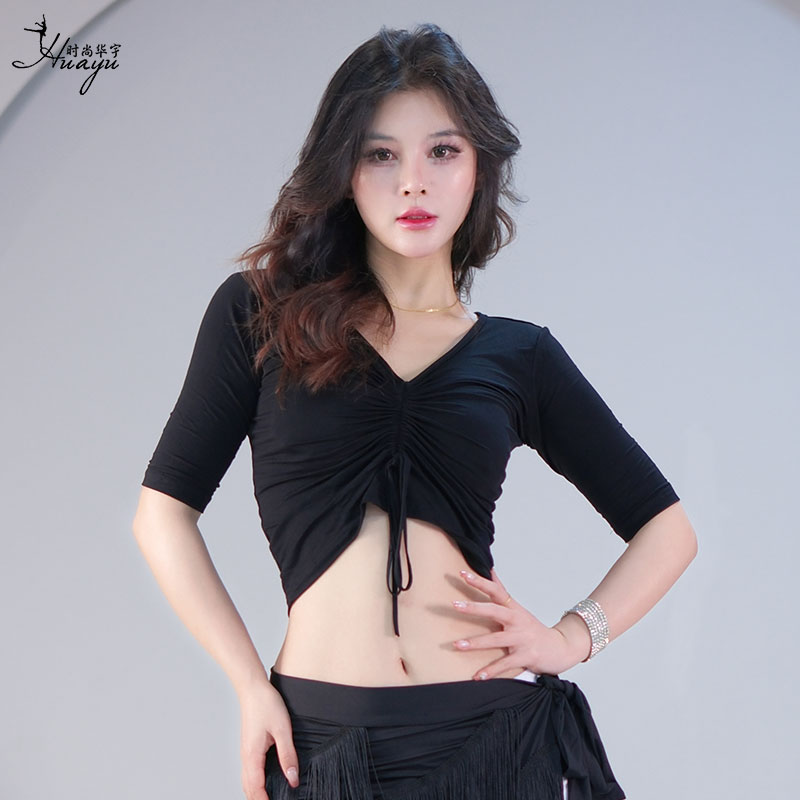 肚皮舞上衣遮肚显瘦莫代尔练习服