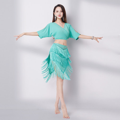 东方舞蹈服性感烫钻流苏裙套装