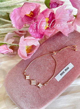 名媛清冷感高级精致简约百搭玫瑰金轻奢微镶四叶草手链