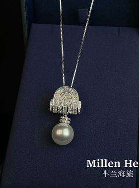 盾牌澳白仿珍珠项链女士2026新爆款配礼服轻奢小众气质高级感吊坠