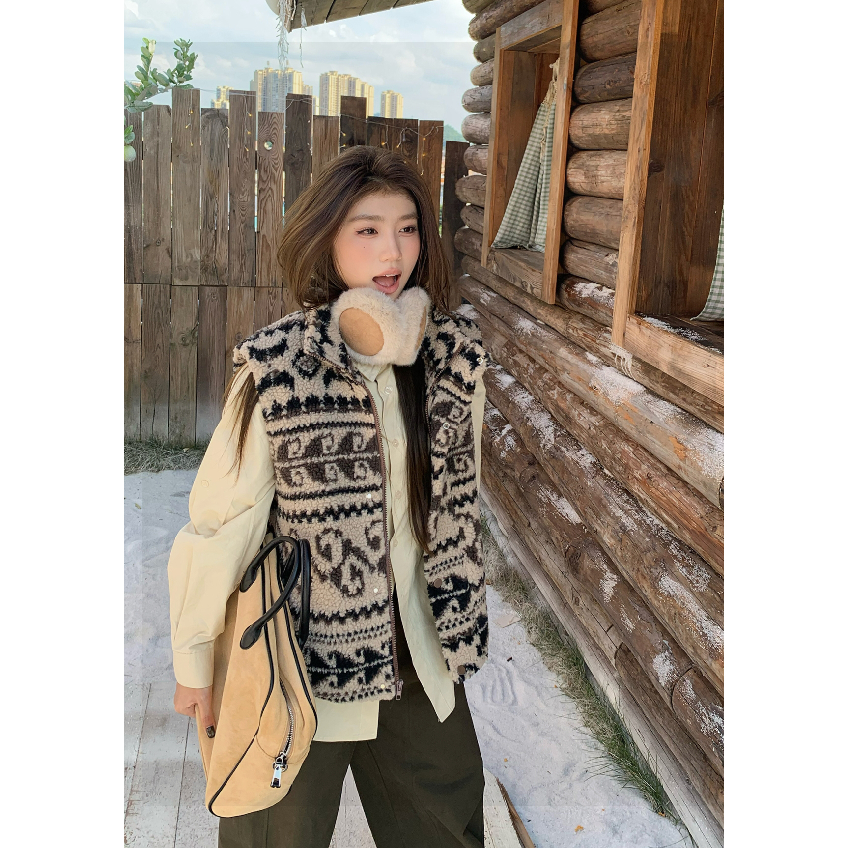 秋冬马甲羊羔毛马甲加绒加厚高品质马甲费尔岛马甲外穿叠穿外套