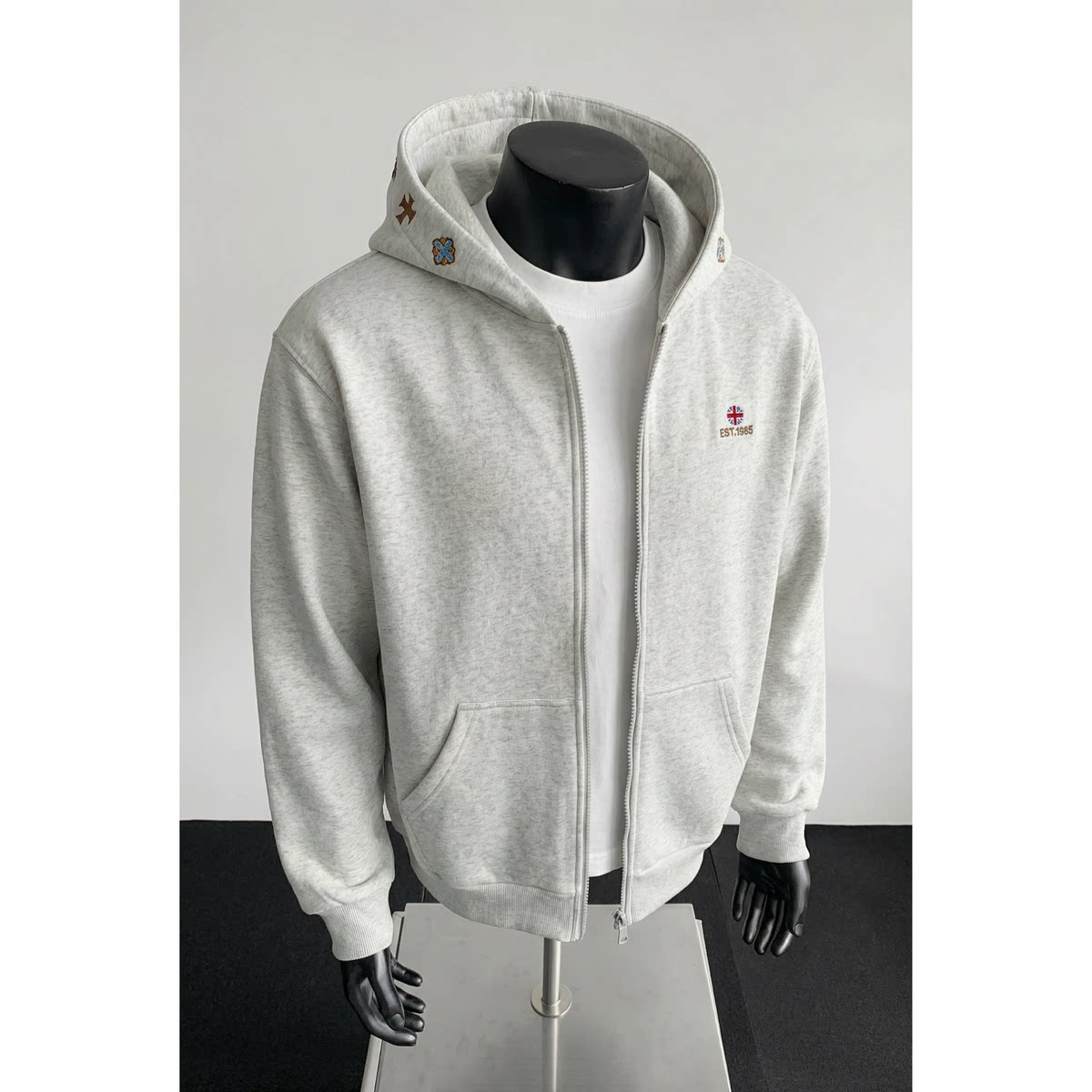 春款卫衣开衫450g重磅高品质外套休闲夹克高密绣花外套卫衣连帽