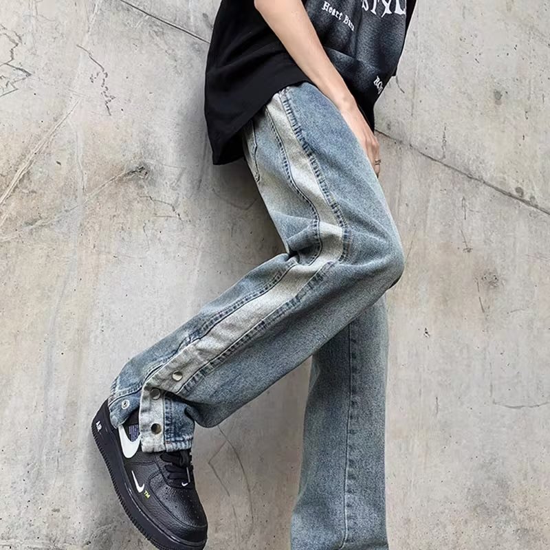 K8528P55美式高街vibe复古水洗潮牌男生休闲裤脚排扣开叉长裤子,男装牛仔裤,星座218-1（原230）
