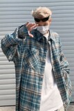衬衫长袖男生春季新款美式宽松翻领格子衬衣复古潮流休闲C8178P45，男装衬衫，星座218-1（原230）