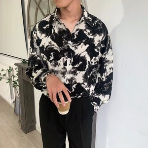 花衬衫男长袖高级感韩版潮流ins痞帅高级感小众复古衬衣C1213P40图片