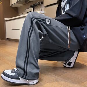 K016P55条纹休闲裤男2024秋款百搭潮牌直筒裤宽松垂感阔腿美式运图片