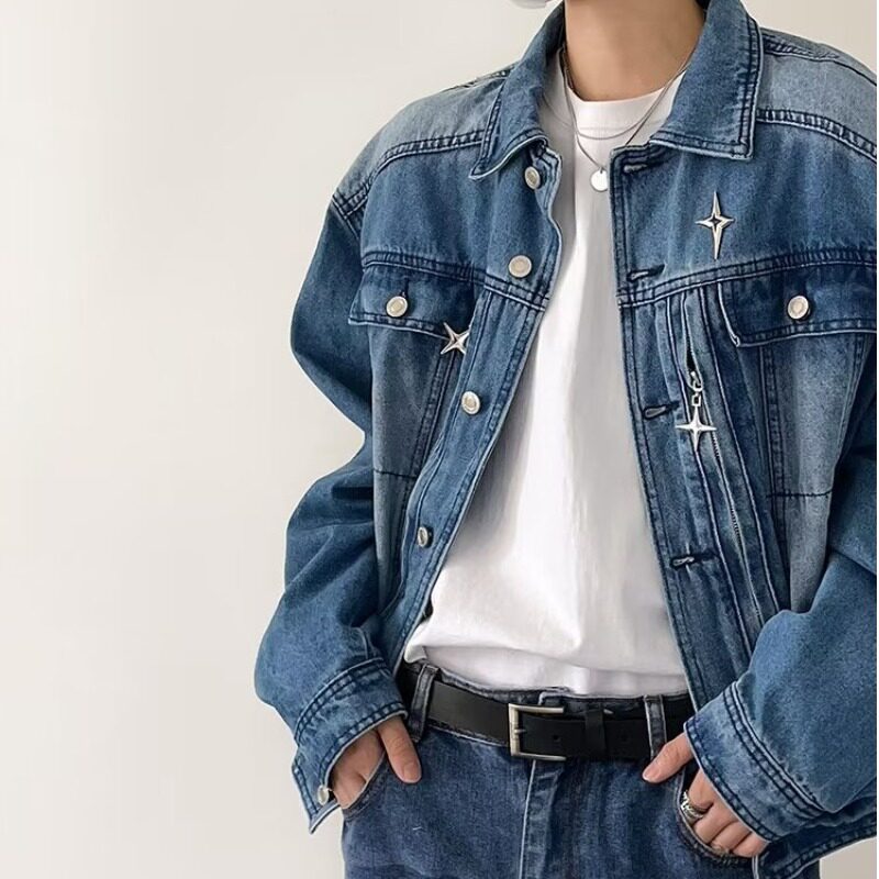 JK0871P85水洗牛仔夹克金属拉链设计感上衣秋复古做旧潮流休闲短,男装夹克,星座218-1（原230）