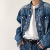 JK0871P85水洗牛仔夹克金属拉链设计感上衣秋复古做旧潮流休闲短，男装夹克，星座218-1（原230）