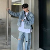 W03P65春夏季潮牌ins薄款工装牛仔外套男宽松大码修身百搭夹克港，男装夹克，星座218-1（原230）