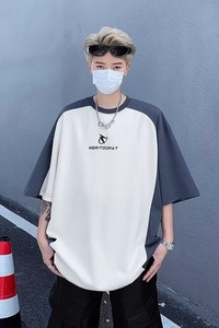 2024男装巴黎短袖t恤男做旧脏废土学院风撞色牛角袖情袖男T561P35图片