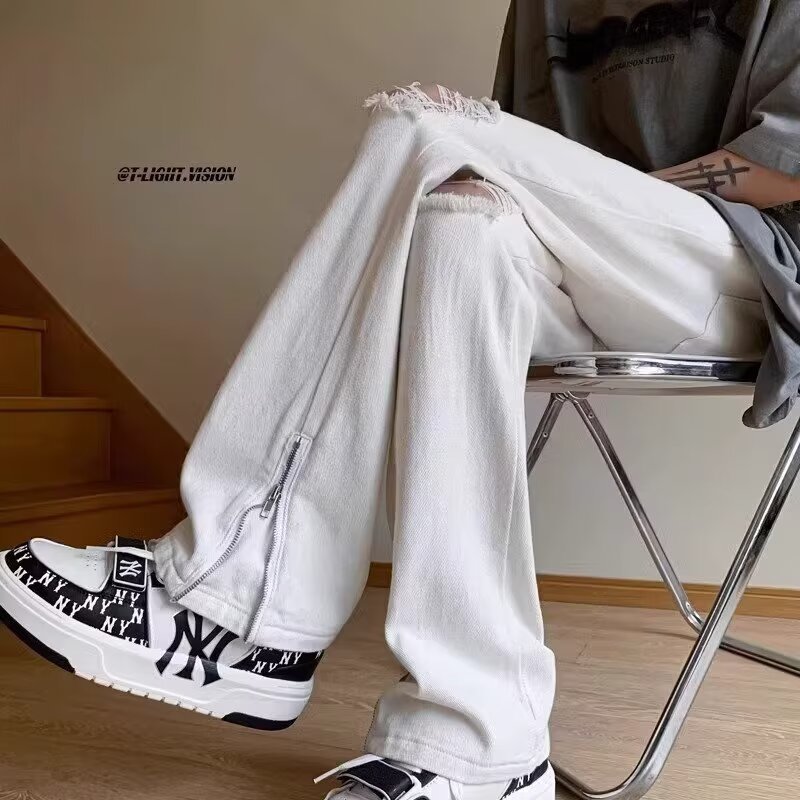 春秋美式高街hiphop拉链装饰直筒牛仔裤男ins潮牌小K6029P50,女装牛仔裤,星座218-1（原230）