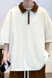 日系棒球polo衫男短袖夏季美式重磅t恤小众复古刺绣七分袖popl衫，男装T恤，星座218-1（原230）