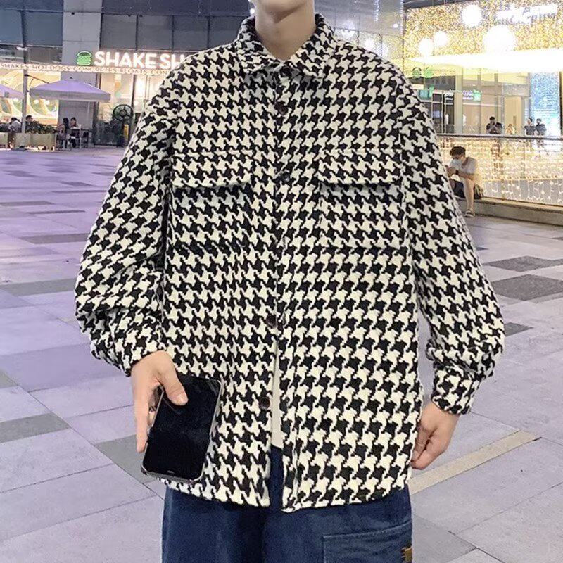 H8810P65格子长袖衬衫男春秋款高级感潮牌痞帅衬衣外套美式复古设,男装衬衫,星座218-1（原230）