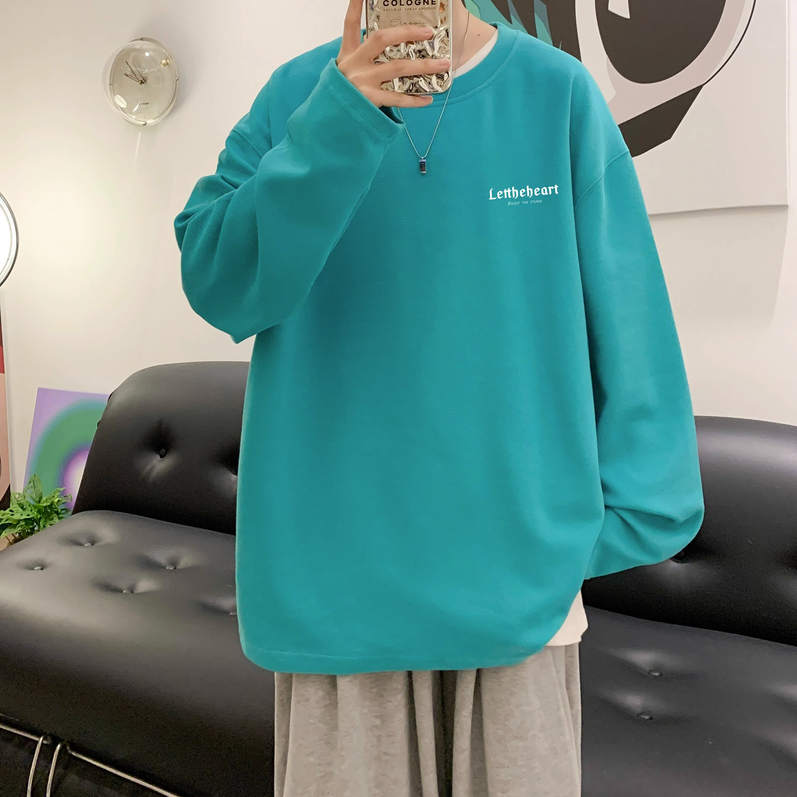 纯棉长袖T恤男宽松大码上衣服春秋季纯色内搭白色打底衫2025新款,男装T恤,星座218-1（原230）