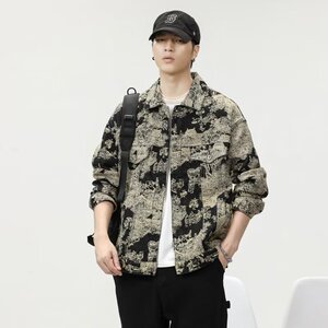 NM01P75罕见贵气感复古画艺术提花潮牌牛仔外套男士春秋季新克图片