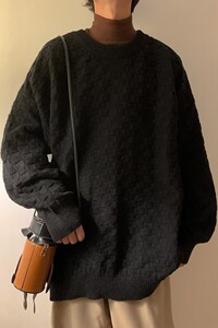 日系慵懒风圆领毛线衣男百搭软糯风针织衫古着vintage套头卫衣秋图片