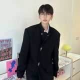 W126P75高级感痞帅西装外套套装设计感金属扣垫肩西服男制服中山，男装西服，星座218-1（原230）