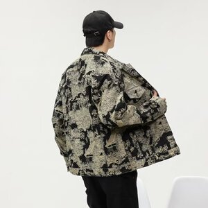 NM01P75罕见贵气感复古画艺术提花潮牌牛仔外套男士春秋季新克图片