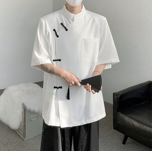 t066P35百搭标准潮流夏季方领新款男时尚短袖潮原宿衬衫慵懒青春图片