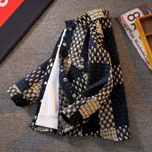 6606P65美式复古粗纺编织外套男春秋款潮牌宽松高街痞帅休闲夹克图片