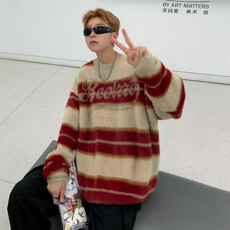 MY333P55美式复古宽松毛衣男2024秋冬新款学院慵懒风条纹针织衫外,男装针织衫/毛衣,星座218-1（原230）