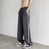 K36P40侧条纹时尚阔腿裤男oversize高街潮牌运动加长裤子高个子夏，男装休闲裤，星座218-1（原230）