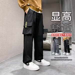 K2896P40工装裤男秋冬款黑色休闲裤男士2024新款美式宽松直筒长裤图片