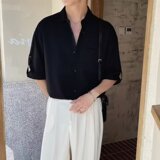 2024新款工装短袖衬衫男士夏季薄款衬衣日系休闲纯色外套CS522P35，男装衬衫，星座218-1（原230）