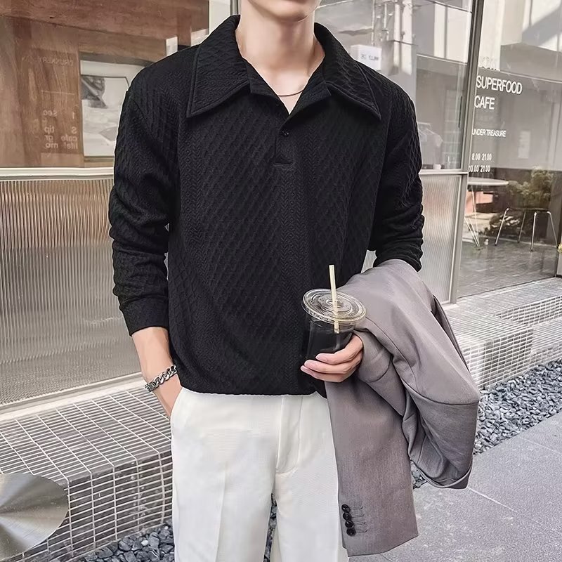 HT58P35长袖polo衫男翻领打底衫轻熟风男装设计感宽松体恤春秋季,男装Polo衫,星座218-1（原230）