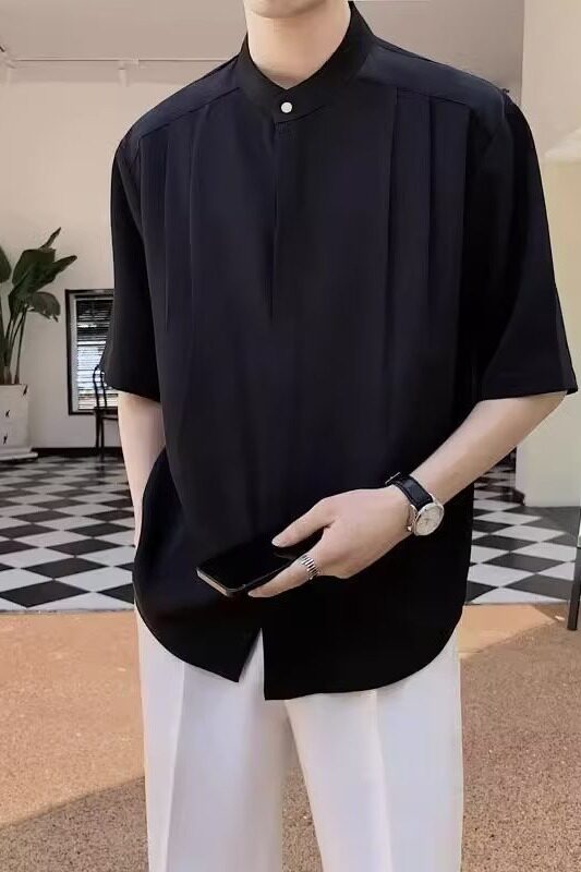 L19P35标准青春流行夏季纯色潮流衬衫五分袖日系ins新款男潮时尚,男装衬衫,星座218-1（原230）