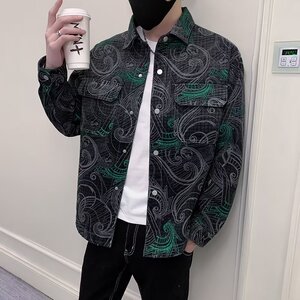HB332P65翻领标准外穿青春流行ins长袖气质简约潮流男潮印花夹克图片