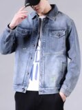 3137P65秋季外套男潮流翻领工装夹克痞帅新款黑色牛仔衣复古修身，男装夹克，星座218-1（原230）