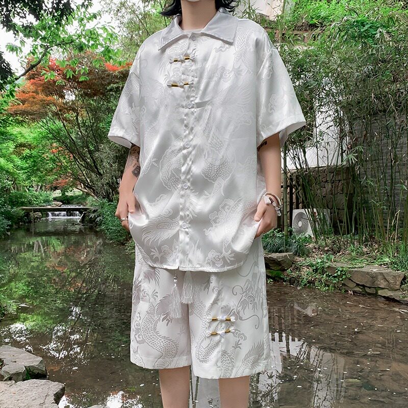 自家图控98新中式风龙纹冰丝短裤男夏季新款直筒中穿TZ0023P70图片