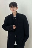 W126P75高级感痞帅西装外套套装设计感金属扣垫肩西服男制服中山，男装西服，星座218-1（原230）