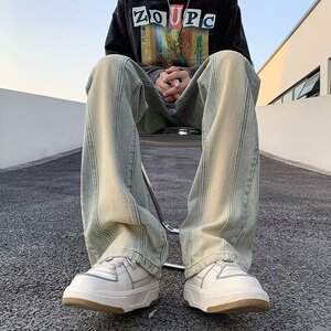 wassup happy美式渐变牛仔裤子男春秋夏季款潮牌青少年休闲阔腿裤图片