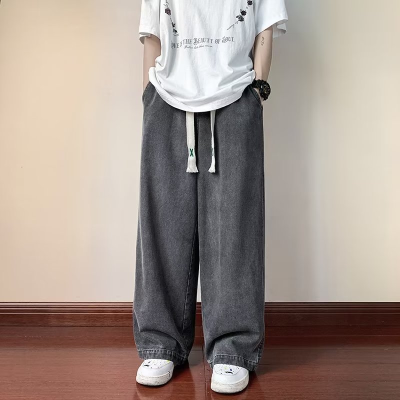 8017P48阔腿牛仔裤男宽松直筒2024新款垂感长裤春秋港风复古潮牌,男装牛仔裤,星座218-1（原230）