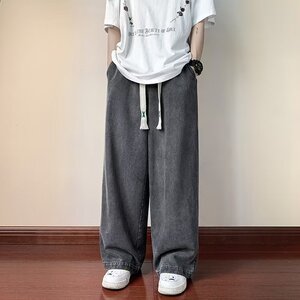 8017P48阔腿牛仔裤男宽松直筒2024新款垂感长裤春秋港风复古潮牌图片