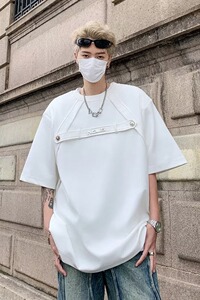 设计解构圆领短袖t恤2024春夏男女休闲简约百搭流宽松半袖G104P35图片