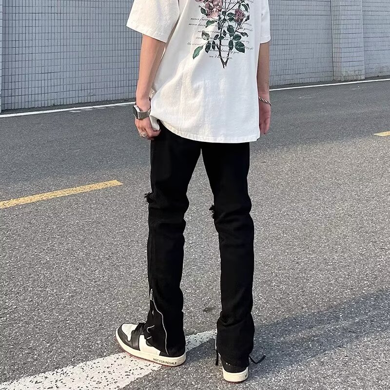春秋美式高街hiphop拉链装饰直筒牛仔裤男ins潮牌小K6029P50,女装牛仔裤,星座218-1（原230）