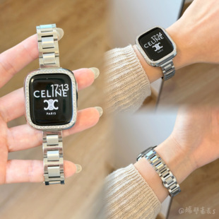 适用苹果手表带细三株不锈钢蝴蝶扣iwatch10创意applewatchS110SE