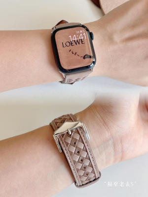 适用watchS11表带手工编织双色皮