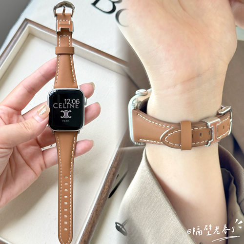 适用iwatchS11表带小蛮腰皮质H扣