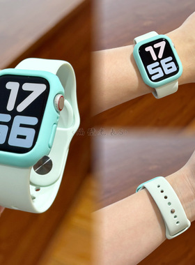 适用苹果手表带Apple watchS10柔软硅胶表带配壳iwatch987SE2运动