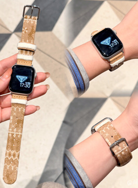 秋冬毛呢真皮麋鹿图案适用苹果手表表带S11iwatch1098SE3柔软舒适
