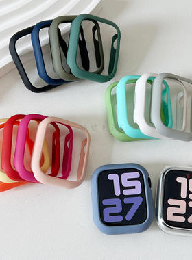 适用苹果手表保护壳套apple watch9糖果色PC半包iwatchS10SE5防摔