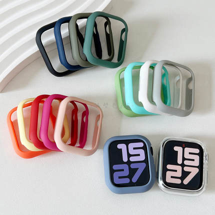 适用苹果手表保护壳套apple watch9糖果色PC半包iwatchS10SE5防摔
