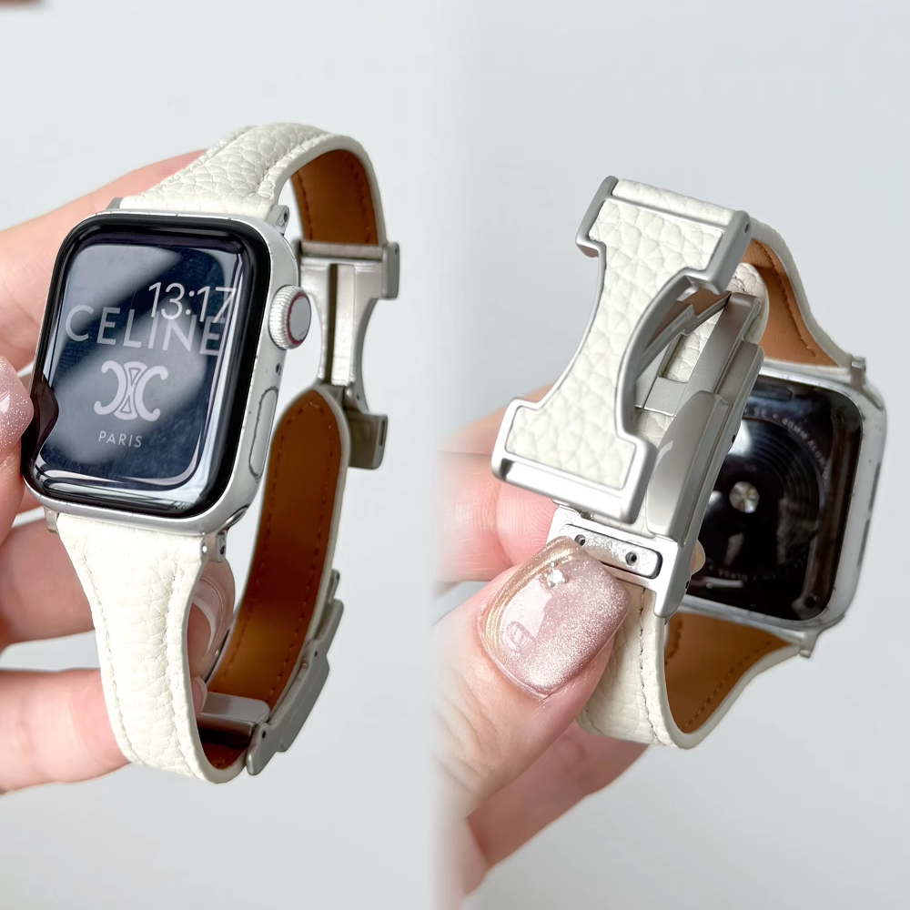 荔枝纹皮小蛮腰双C磁吸扣适用apple watchS11苹果手表带iwatch987